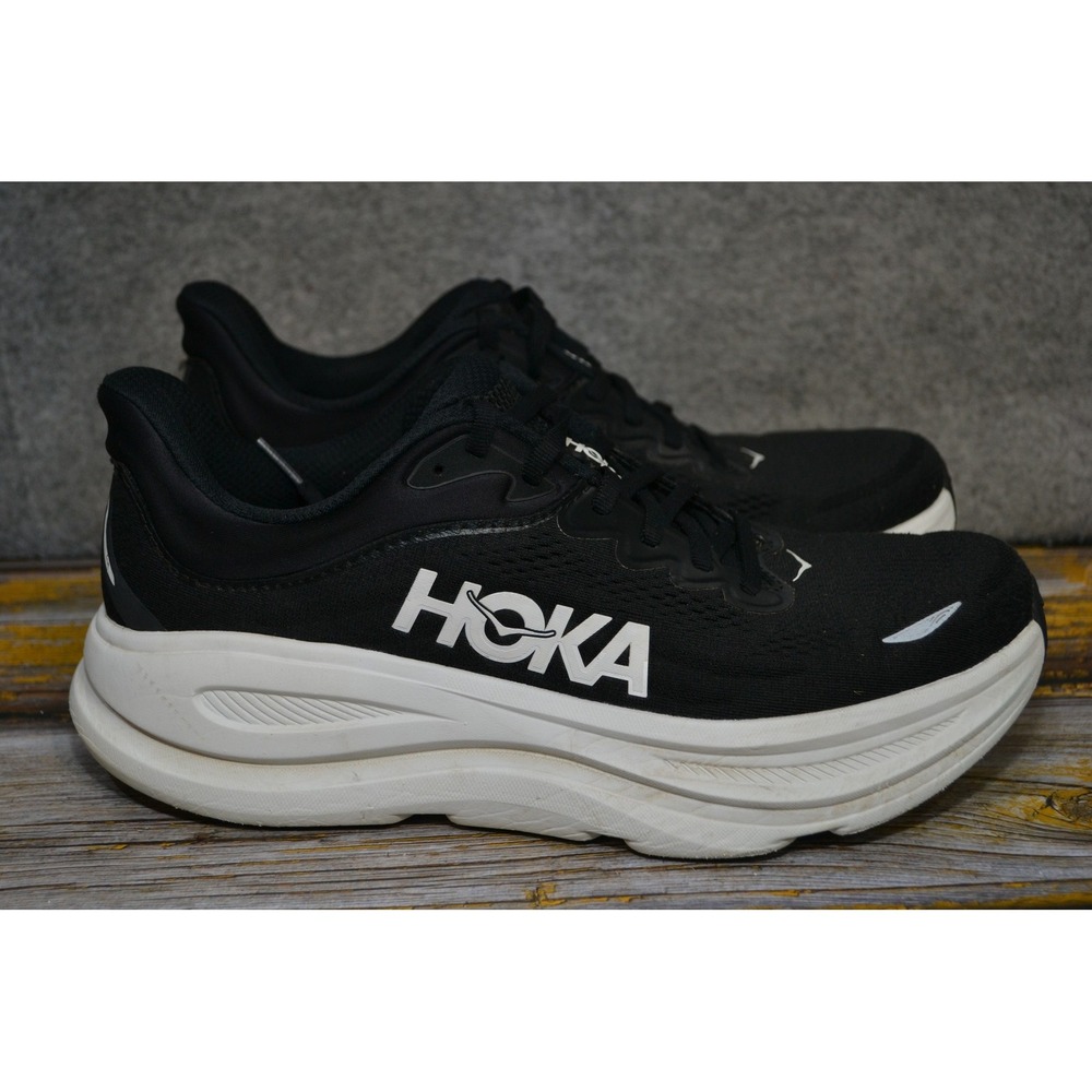 Hoka One One Bondi 9 Shoes Mens 10D Black Road Running Sneakers 1162011 BWHT